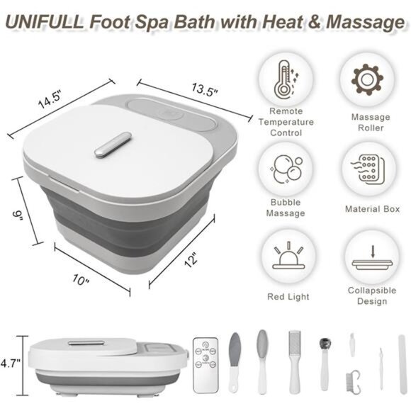 Collapsible Foot Spa Bath with Heat and Massage Rollers, Bubble, Foot Pedicure - Picture 2 of 7